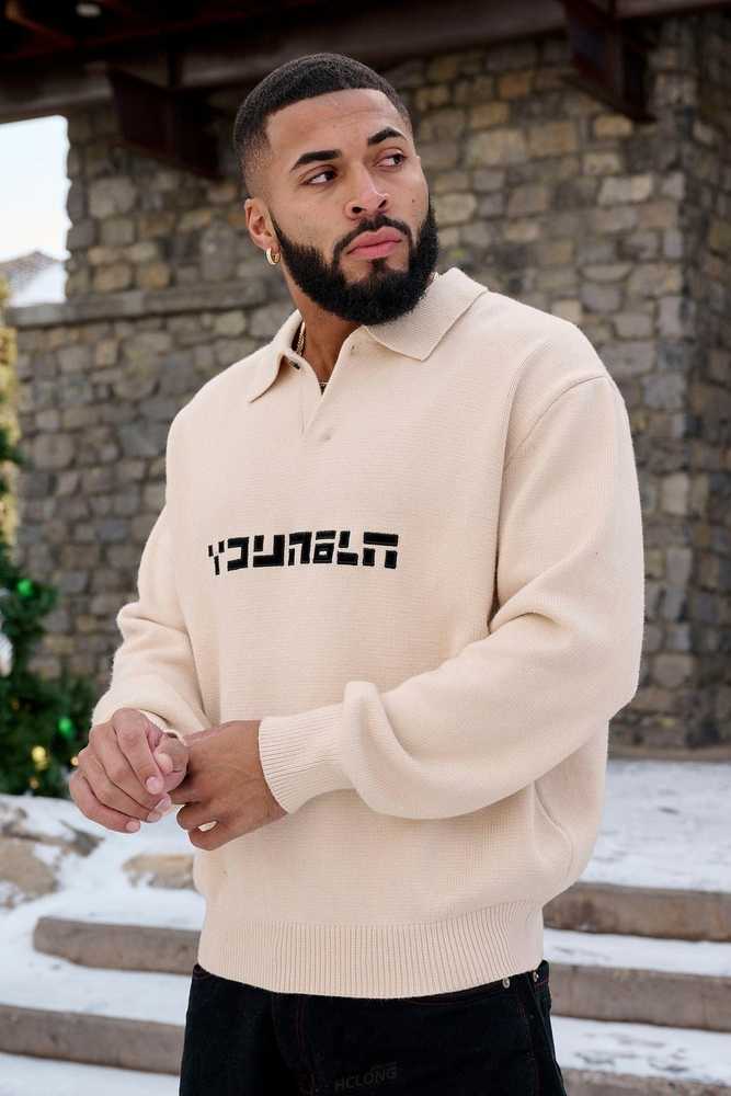 Beige YoungLa 508 - Knitted Polo Longsleeves | 6340-MNDRB