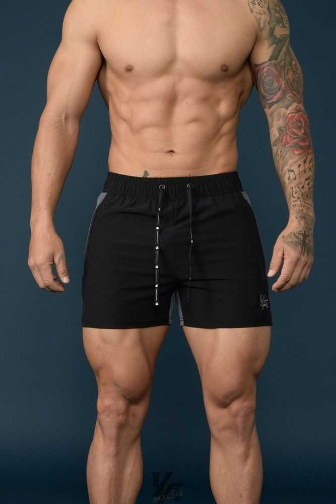 Black/Gray YoungLa 101 Bodybuilding Short Shorts | 5038-IMXRT