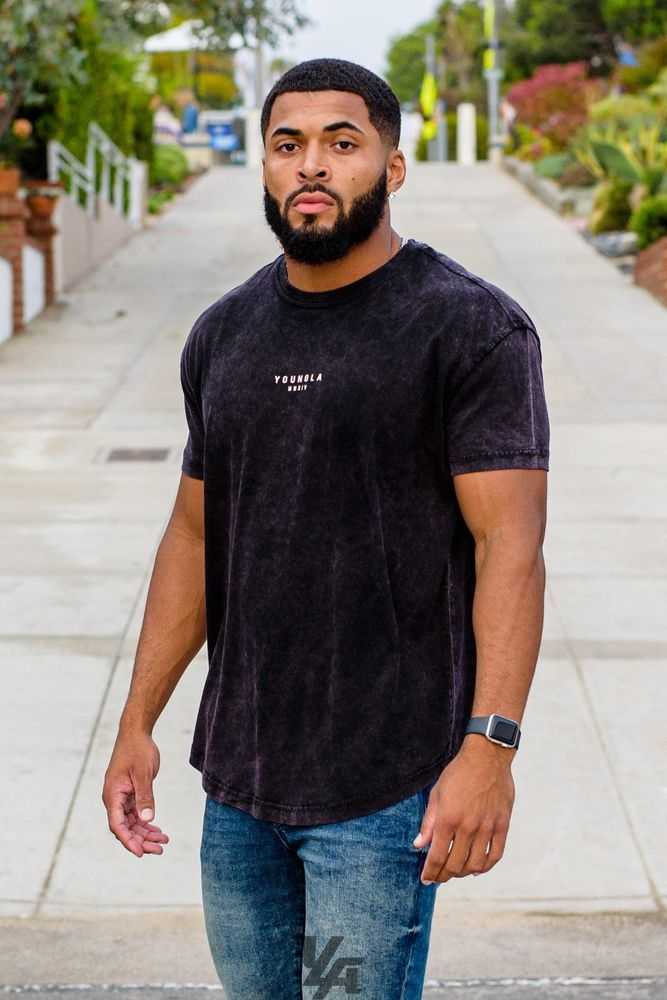 Black Wash YoungLa 405 Tee Wavy Collection | 5391-WOKPE