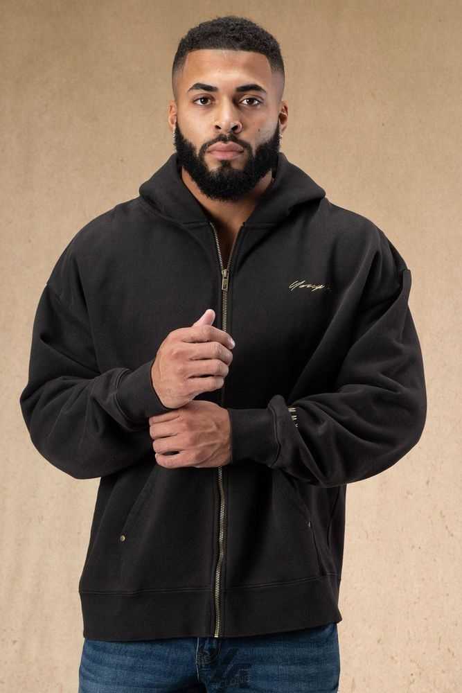 Black Wash YoungLa 546 Rivet Zipup Hoodies | 2197-JPBYO