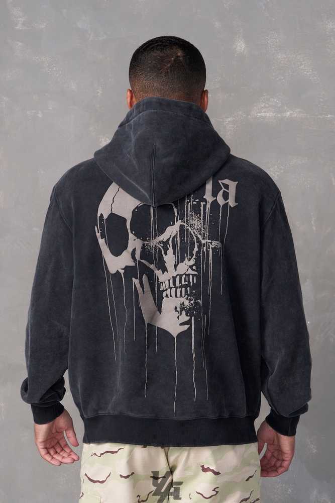 Black Wash YoungLa 551 - Drippy Skull Hoodie | 9802-HQRPK