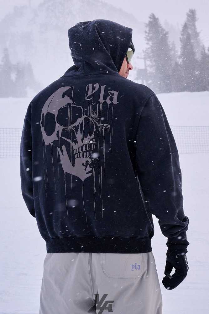 Black Wash YoungLa 551 - Drippy Skull Hoodie | 9802-HQRPK