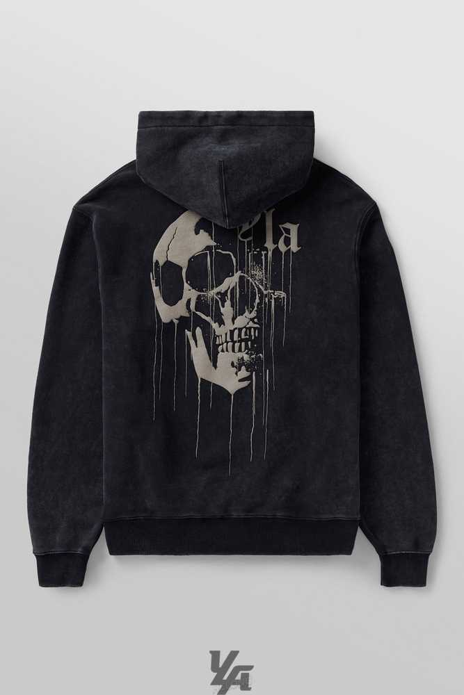 Black Wash YoungLa 551 - Drippy Skull Hoodie | 9802-HQRPK