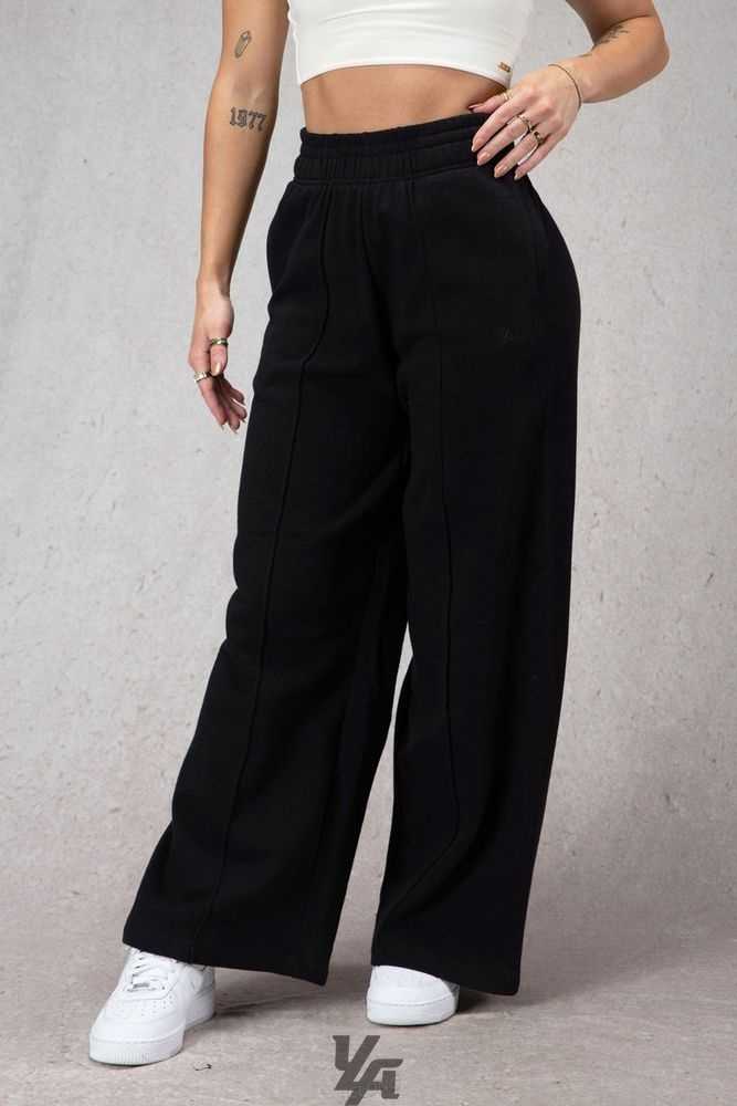 Black YoungLa W201 Wide Leg Fleece Pants | 5941-QDGEK