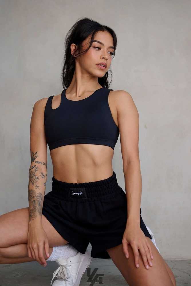 Black YoungLa W323 - Powerpuff Sports Bra | 0839-SOTHM