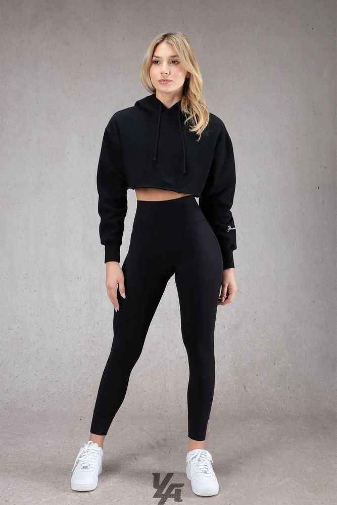 Black YoungLa W508 Perfect Cropped Hoodie | 8347-JRLFX