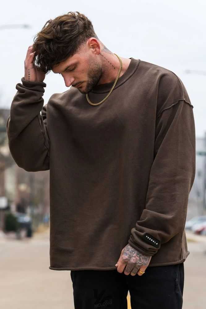 Brown Wash YoungLa 821 Anarchy Crewnecks | 6013-DJHTF