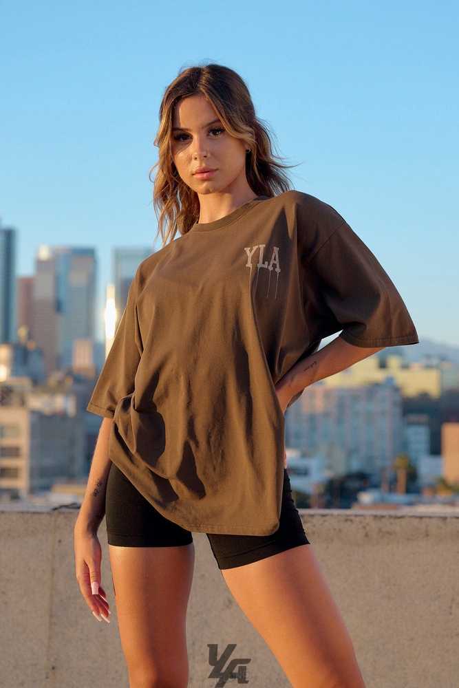 Brown Wash YoungLa W428 - Drip Oversized Tee | 8901-DMGOJ