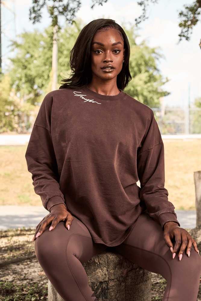 Brown YoungLa W432 - Emblem Long Sleeve Tee | 4920-LJIFA