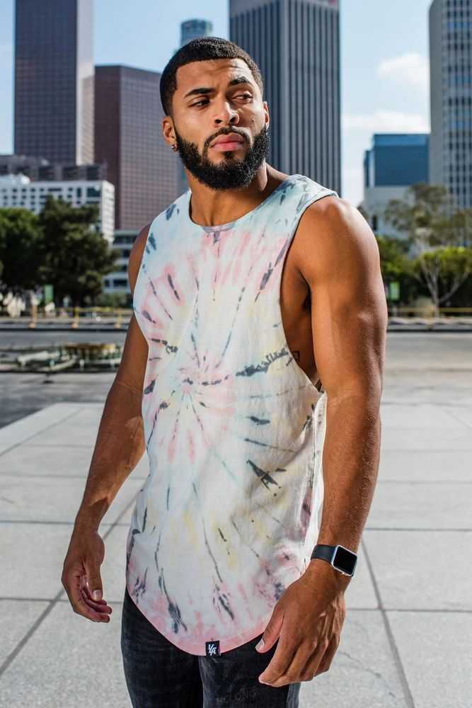 Cotton Candy YoungLa 321 Tie Dye Bloc Cut Off Tanks | 3408-NJIWC