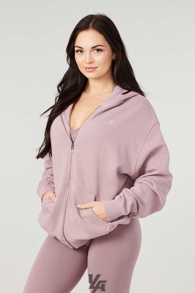 Crushed Mauve YoungLa W519 - Emblem zip up hoodie | 7823-AGXFO