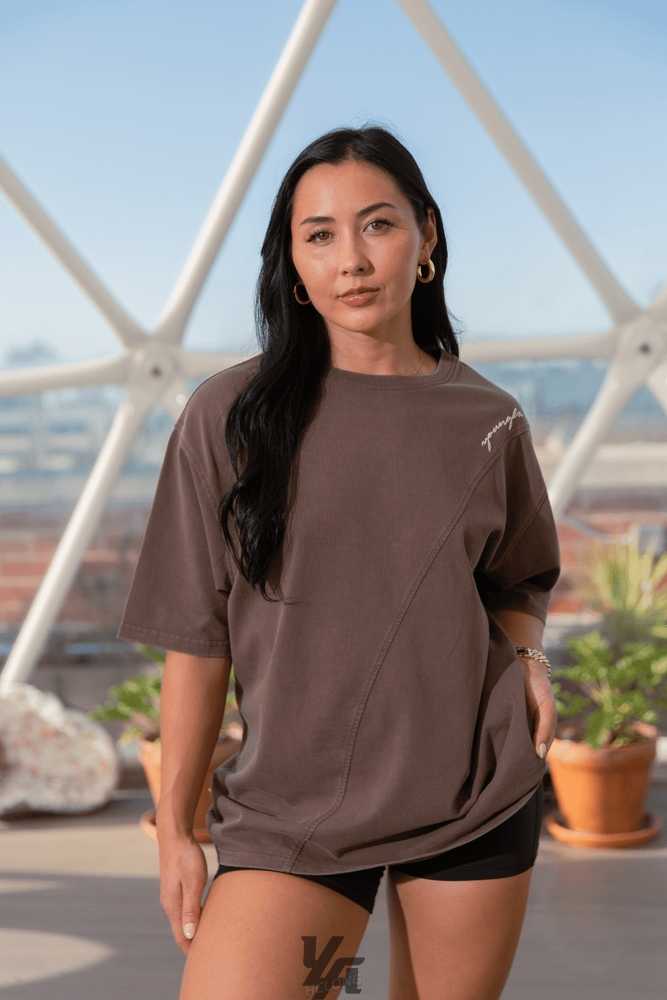 Dark Brown Wash YoungLa W431 - Curve Oversize Tee | 9015-CXGKO