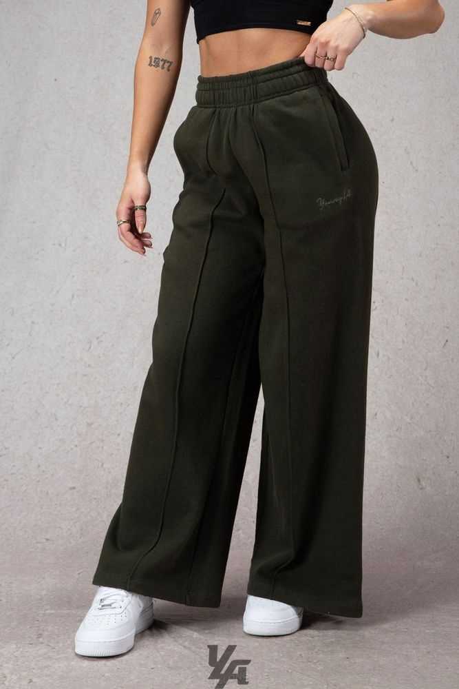 Dark Olive YoungLa W201 Wide Leg Fleece Pants | 1468-ISYAF