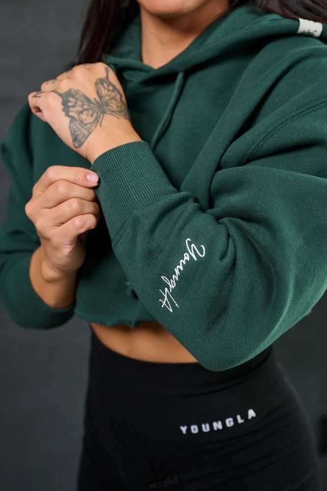 Forest Green YoungLa W508 Perfect Cropped Hoodie | 2648-XCDYM