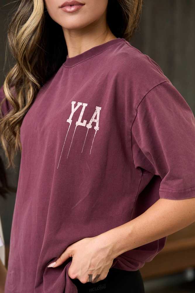 Grape Wash YoungLa W428 - Drip Oversized Tee | 1806-BDIQJ