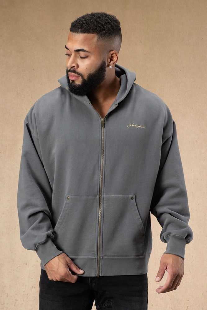 Grey Wash YoungLa 546 Rivet Zipup Hoodies | 2397-SVUXT