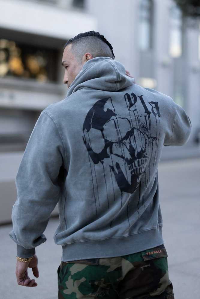 Grey Wash YoungLa 551 - Drippy Skull Hoodie | 0962-LZKIV