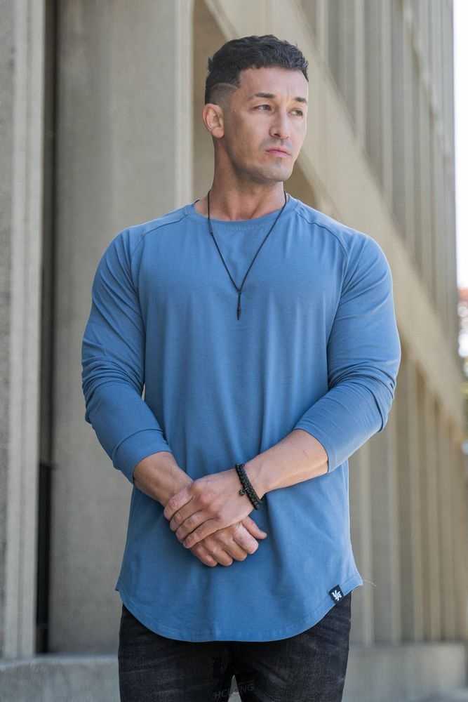 Kashmir Blue YoungLa 410 PERFECT RAGLAN LONG SLEEVE SHIRTS | 3510-AWHXO