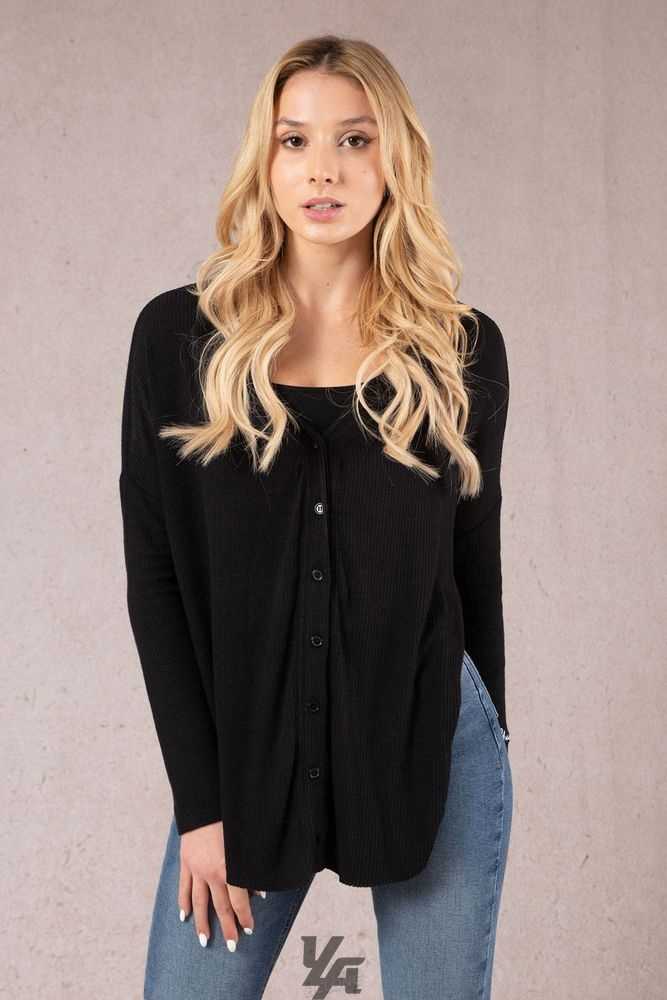 Midnight Black YoungLa W415 Café Cardigan | 9078-QHLJW