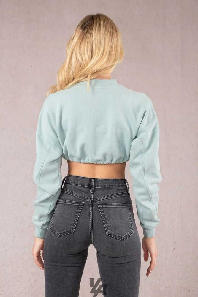 Mint Wash YoungLa W507 Scrunch Cropped Sweatshirt | 7650-SRQGO