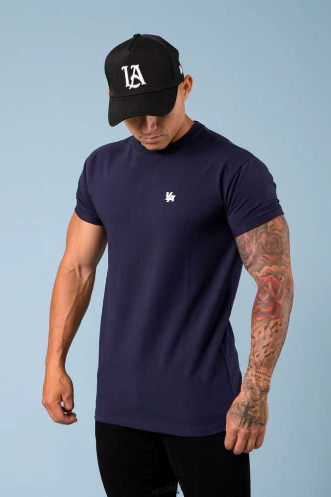 Navy YoungLa 425 Rolled Cuff Straight Bottom Tees | 1058-BGJAO