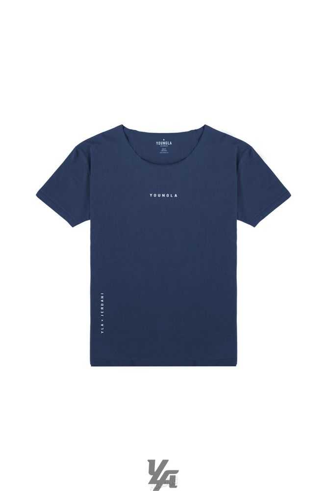 Navy YoungLa 447 Wide neck Raw Cut Tee | 3057-TPFDK