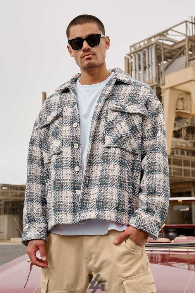 Off-White/Blue YoungLa 519 - Woven Flannel Jackets | 3180-SKHGW