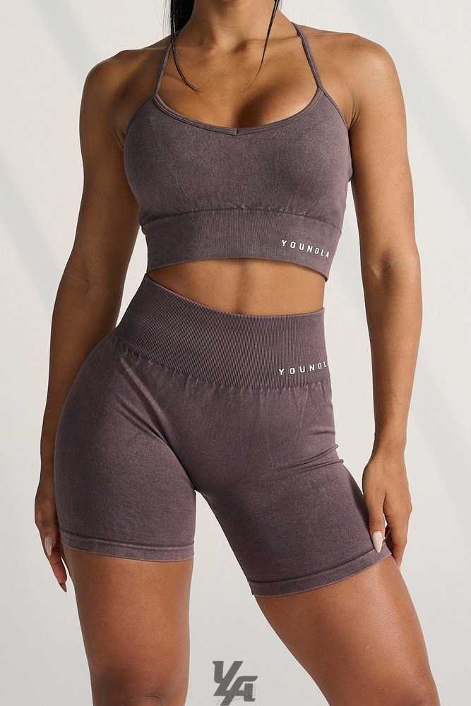 Plum Truffle YoungLa W111 Carbon Scrunch Biker Shorts | 6298-NASVY