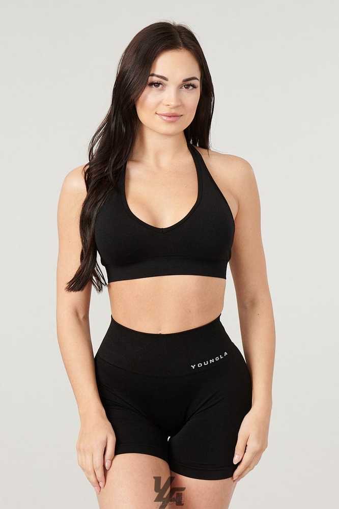 Polished Black YoungLa W328 - Core Seamless Halter sports bra | 2360-JGSZH