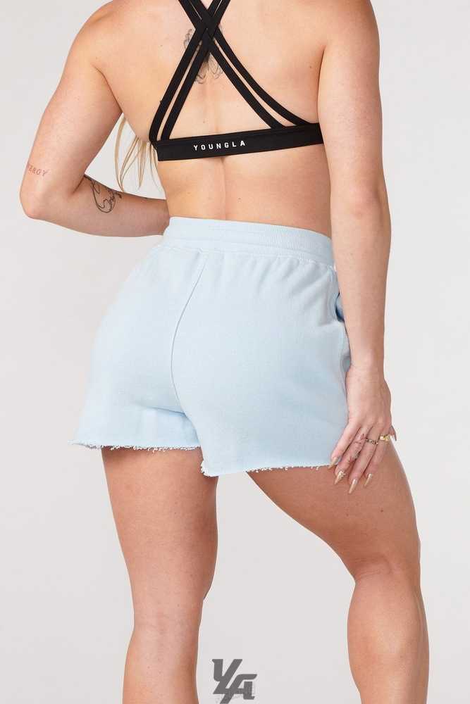 Sky Blue YoungLa W114 Reversed Terry Shorts | 2036-FHVJG