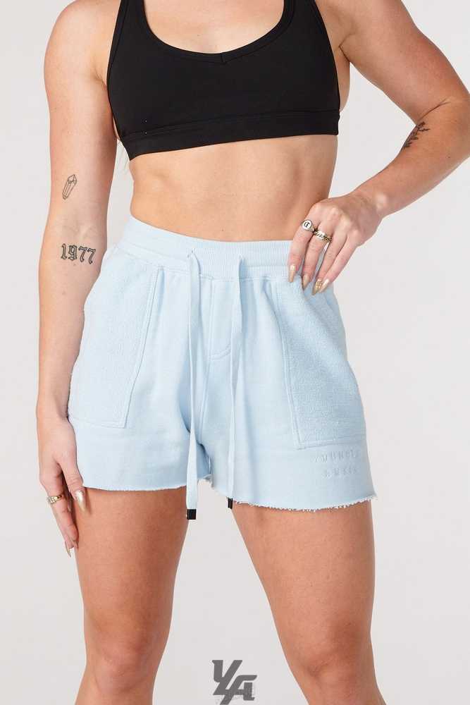 Sky Blue YoungLa W114 Reversed Terry Shorts | 2036-FHVJG