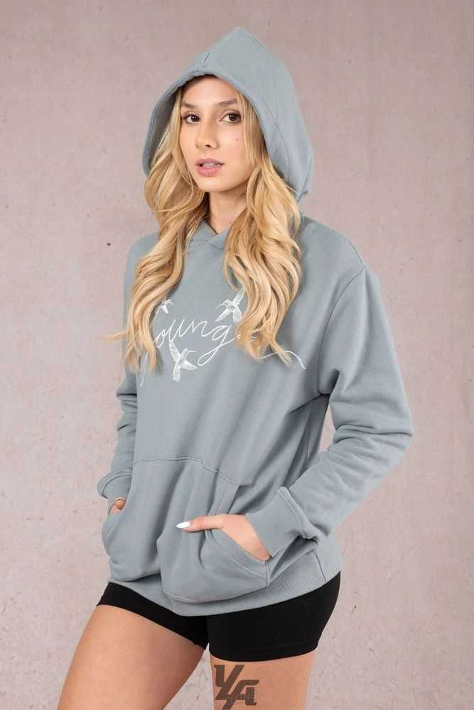 Slate Blue YoungLa W509 Hummingbird Oversized Hoodie | 0853-GCDLH