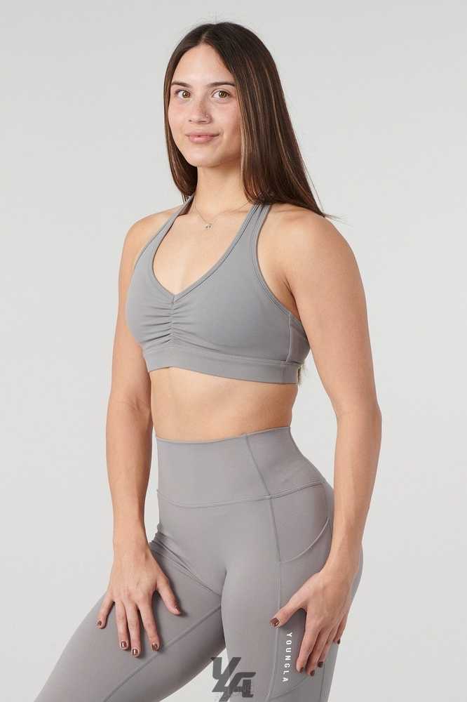 Stone Grey YoungLa W320 Power Backless Sports Bra | 4032-UHTCW