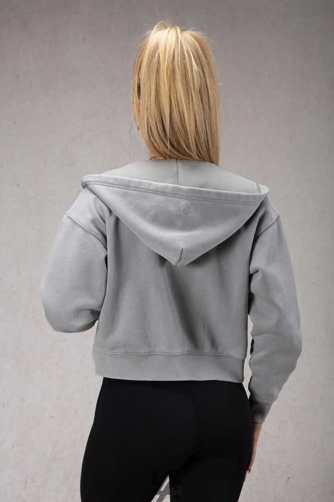 Stone Grey YoungLa W503 Essential Zip-up Hoodie | 8592-UILCN