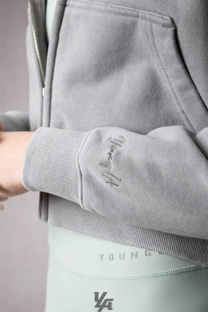 Stone Grey YoungLa W503 Essential Zip-up Hoodie | 8592-UILCN