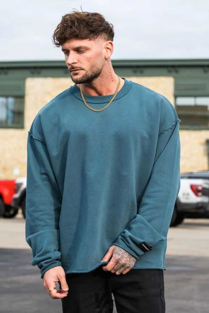 Teal Wash YoungLa 821 Anarchy Crewnecks | 6237-DIPWC