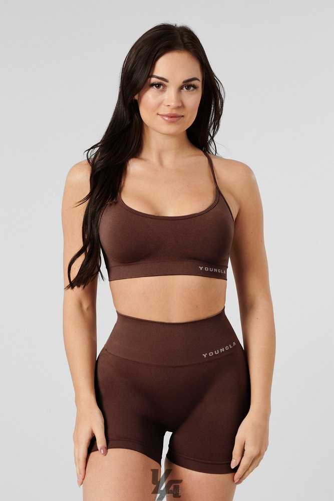 Tweed Brown YoungLa W329 - Core Seamless scoop neck bra | 8631-MNGHV