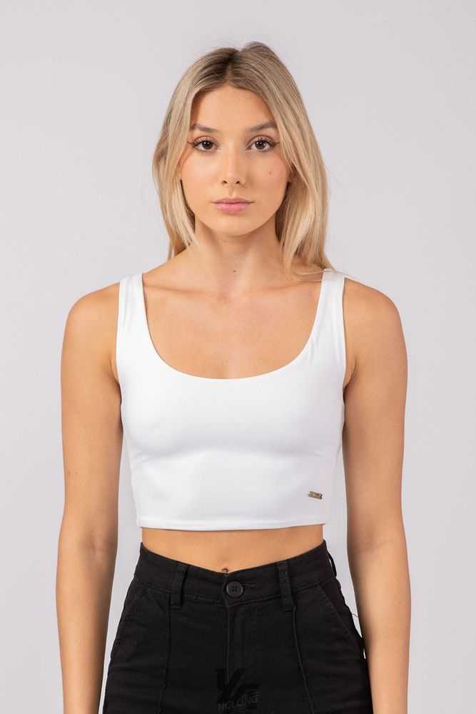 White YoungLa W304 Scoop Neck Crop Tank | 9476-CIDTA