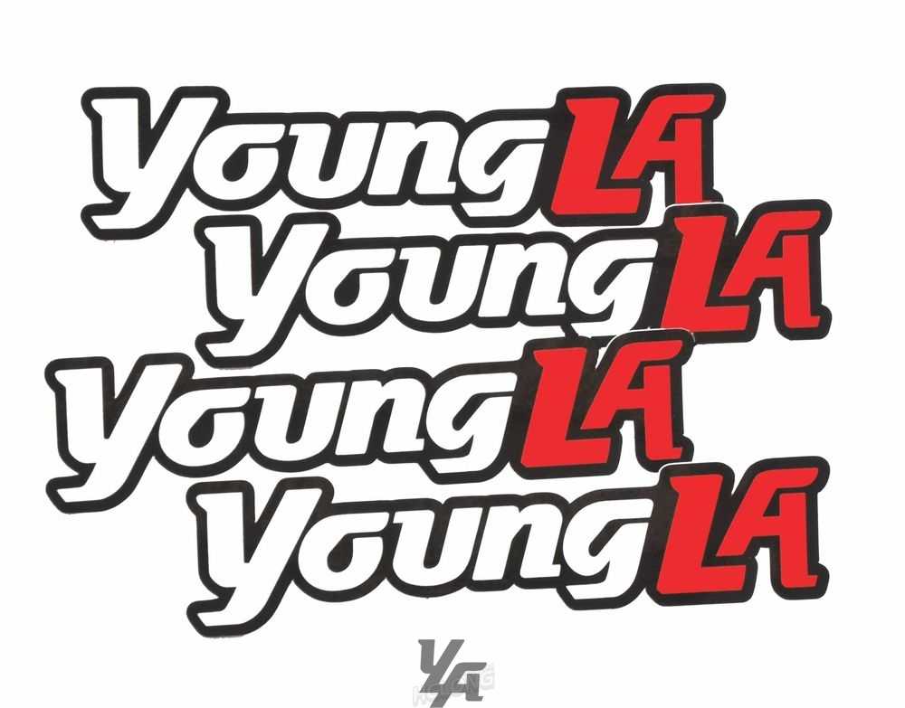 White / Red YoungLa YoungLA Logo Stickers 5x2 inches (4 pack) | 7865-VHSMW